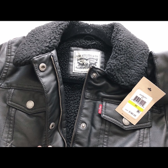 New LEVI’S Faux Leather & Shearling Trucker Jacket - Picture 4 of 8
